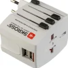 Adattatore da viaggio universale compatto con 2 prese USB 2.1A bianco
