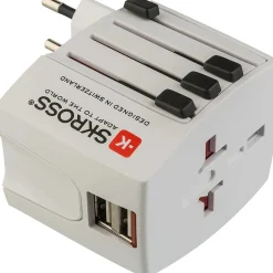 Adattatore da viaggio universale compatto con 2 prese USB 2.1A bianco