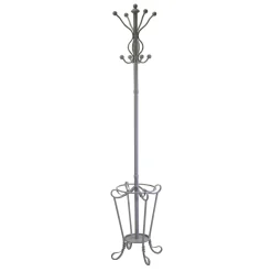 Appendiabiti a stelo in metallo con portaombrelli H 180 cm grigio