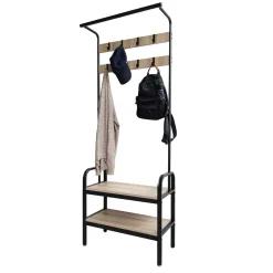 Appendiabiti in metallo e pannello truciolare con 2 ripiani 66x30x172 cm