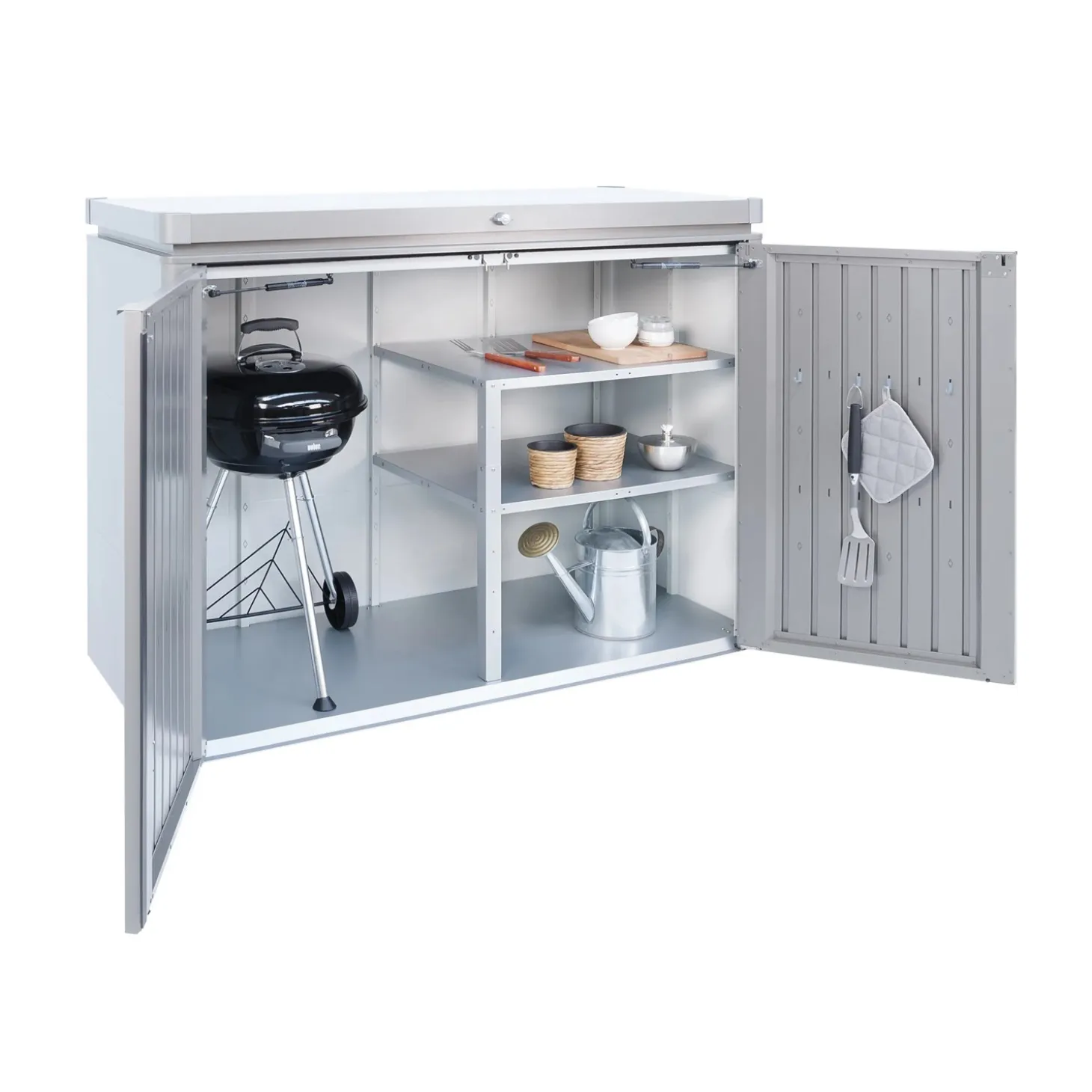 Armadio da esterno basso Biohort HighBoard 160x70x118 cm grigio quarzo