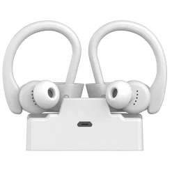 Auricolari stereo bluetooth con archetto ergonomico microfono e controlli Bianco