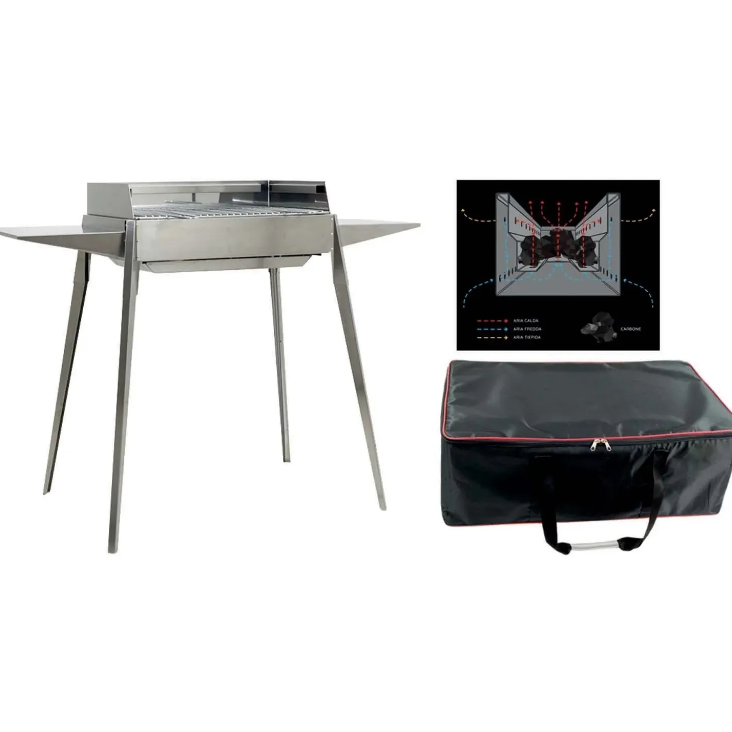 Barbecue a carbonella El Gaucho Asado Etna inox 60x40 cm con ripiani laterali
