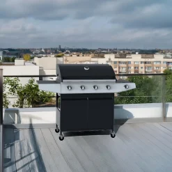 Barbecue a gas 4+1 bruciatori nero con fornello laterale e coperchio