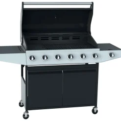 Barbecue a gas 6+1 bruciatori nero con fornello laterale e coperchio