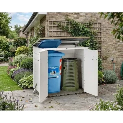Box da giardino in PVC porta bidoni EVO 100 bianco/tortora 131x88x133 cm