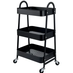 Carrello da cucina nero con 3 vani portaoggetti