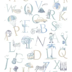 Carta da parati decorativa lettere blu