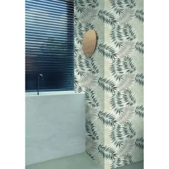 Carta da parati felce beige nera