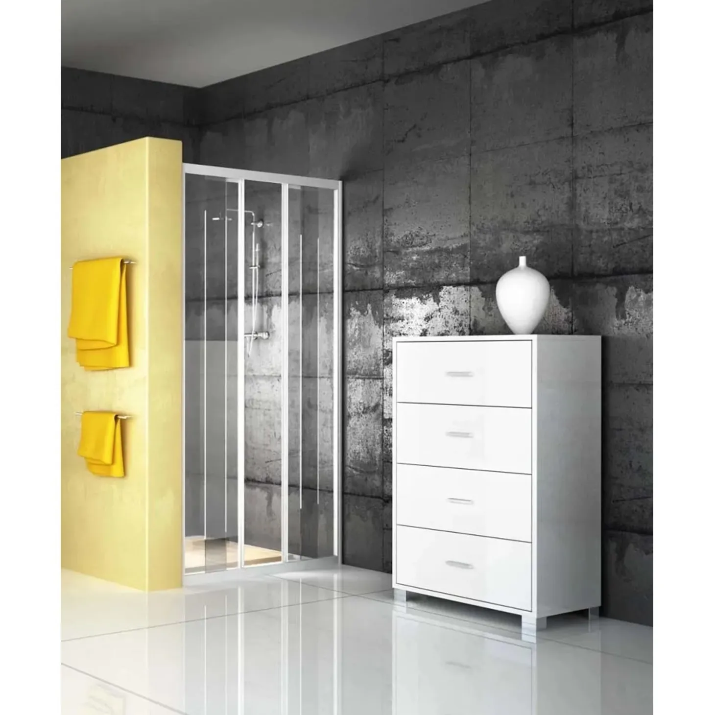 Cassettiera in kit 4 cassetti Sarmog 112x70x41 cm bianco fiammato