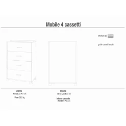 Cassettiera in kit 4 cassetti Sarmog 112x70x41 cm noce stelvio