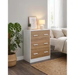 Cassettiera in pannello truciolare 3 cassetti 60x34x75 cm bianco