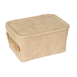 Cestino da bagno Anela in velluto beige con coperchio