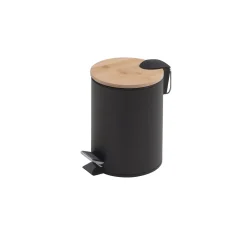 Cestino da bagno Kenta in metallo e bambù 3 l nero