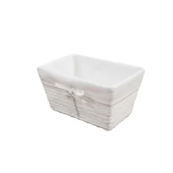 Cesto in carta intrecciata bianco Osaka con fodera in tessuto bianco
