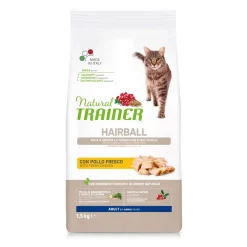 Cibo secco per gatti Natural Trainer cat dry hairball adulto pollo 1,5 kg