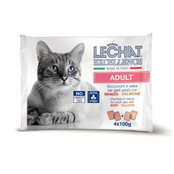 Cibo umido per gatti Monge Lechat Excellence Multipack manzo e salmone 4x100 g