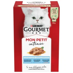 Cibo umido per gatti Purina Gourmet Mon Petit Merluzzo, Sardina e Salmone 6x50 g