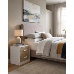 Comodino in pannello truciolare con 2 cassetti 40x34x45 cm bianco
