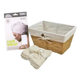 Gift set spa cesto con turbante in microfibra e lavette 26x17x20 cm panna