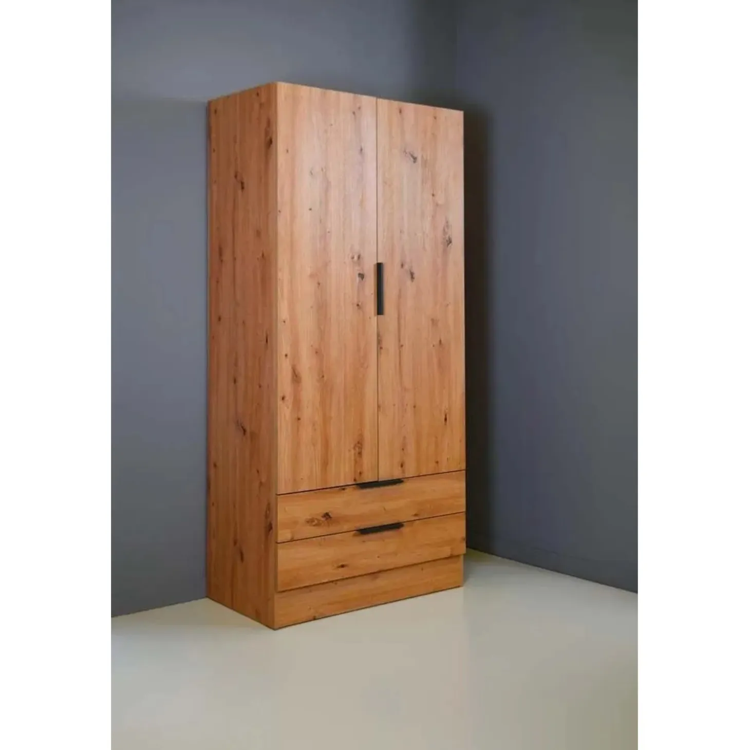 Guardaroba 2 ante e 2 cassetti 184x82x46 cm quercia