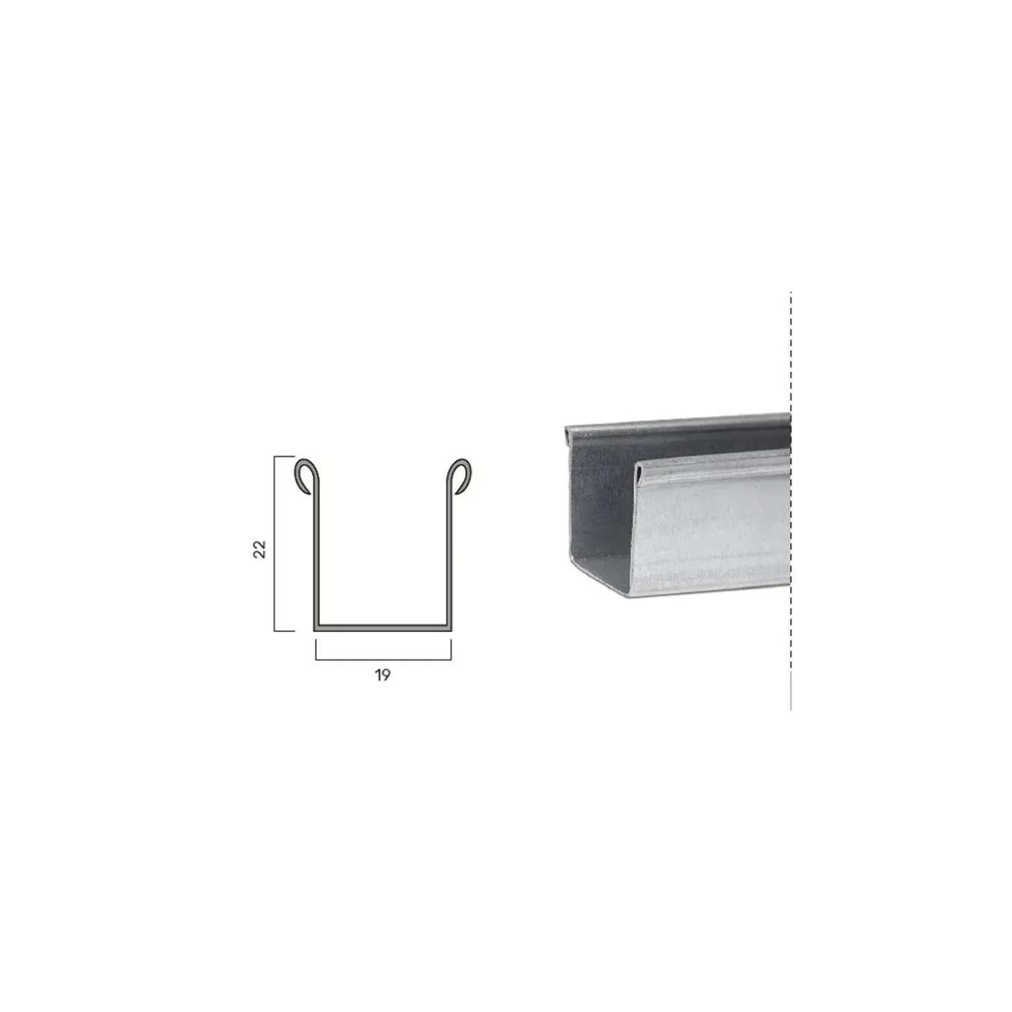 Guida per tapparelle in ferro 2200x22x19 mm 2 pezzi