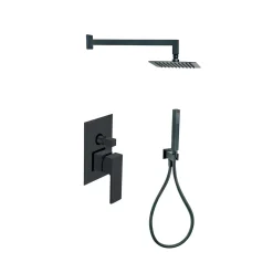 Kit doccia incasso quadrato nero opaco con soffione 20x20 cm