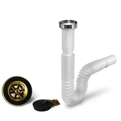Kit sifone flessibile 1"1/4 e piletta in acciaio cromata