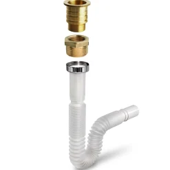 Kit sifone flessibile 1" e piletta in ottone