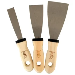 Kit 3 spatole stucco in acciaio con manico legno da 20 - 40 - 60 mm