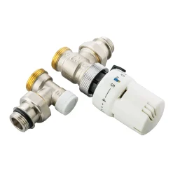 Kit valvola e detentore a squadra 1/2" x 3/4" eurocono testa termostatica