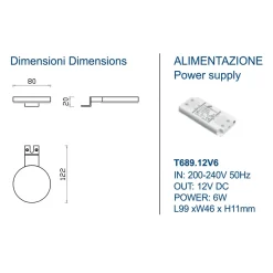 Lampada LED rotonda per specchio bagno 3,6 W 8x10,5x5 cm