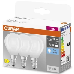 Lampadine LED E14 forma a sfera Osram 806lm bianco opaco 3 pz 4000K