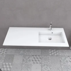 Lavabo da incasso con vasca a destra 120x50 cm mineralmarmo bianco