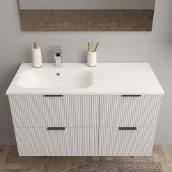 Lavabo da incasso con vasca a sinistra 101x46 cm mineralmarmo bianco