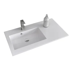 Lavabo da incasso con vasca a sinistra 90x50 cm mineralmarmo bianco