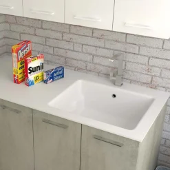 Lavabo in solid surface 141x63,8x1 cm SX arredo lavanderia Bianco opaco