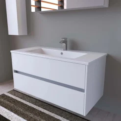 Lavabo da incasso con vasca integrata ceramica 106x51,5 cm bianco lucido
