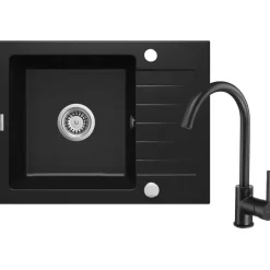 Lavello 1 vasca con gocciolatoio Idrostile Martí con rubinetto 440x164 mm nero