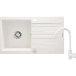 Lavello 1 vasca gocciolatoio Idrostile Martí rubinetto 440x160 mm Alabastro