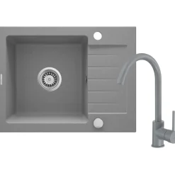 Lavello 1 vasca gocciolatoio Idrostile Martí rubinetto 440x164 mm Grigio Met