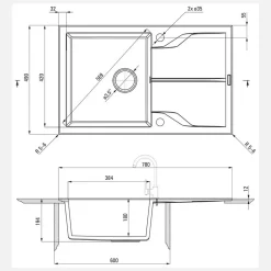 Lavello 1 vasca incasso Sagua la Grande gocciolatoio 490x194 mm Antracite Met