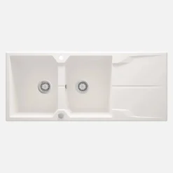 Lavello 2 vasche gocciolatoio Idrostile Florida sifone 500x224 mm alabastro