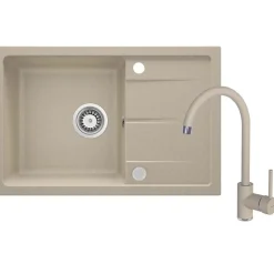 Lavello rubinetto 1 vasca gocciolatoio Amancio sifone 440x164 mm sabbia