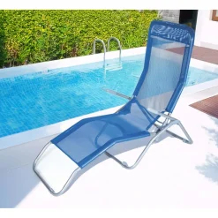 Lettino prendisole Riccione in metallo e textilene blu