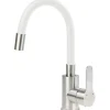 Miscelatore lavabo Alacranes bocca elastica acciaio spazzolato -bianco