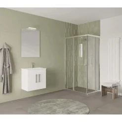 Mobile bagno base con lavabo e specchio sospeso 60,5x144x36,5 cm bianco lucido
