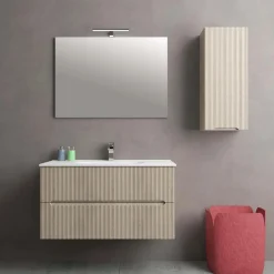 Mobile bagno base con lavabo in ceramica sospeso Zeus 101x46 cm legno chiaro