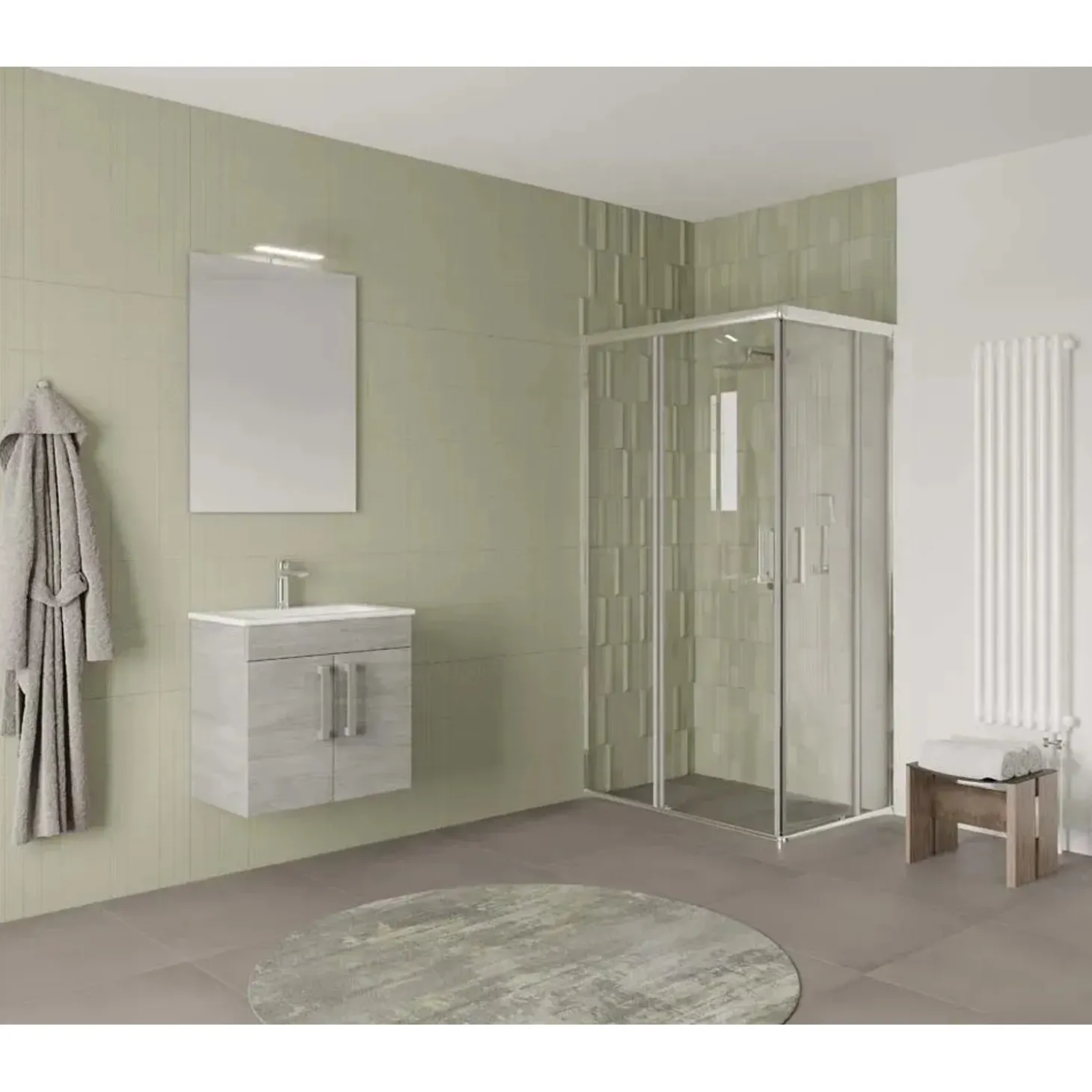 Mobile bagno base con lavabo e specchio sospeso 60,5x144x36,5 cm rovere grigio