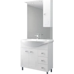 Mobile bagno base lavabo a terra con specchio Isa L 85 cm bianco